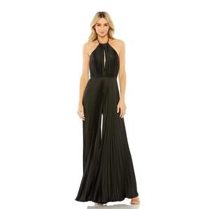 Mac Duggal 27457 High-Neck Long Black Pleated Formal Jumpsuit